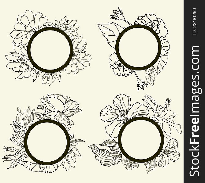 Vector set of vintage frames with flowers