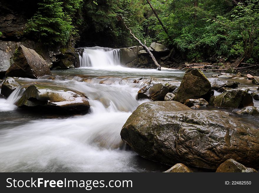 Beautiful waterfall in the Carpathians