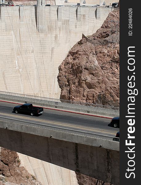 Cars crossing the Hoover Dam on the border of Nevada and Arizon in the United States
