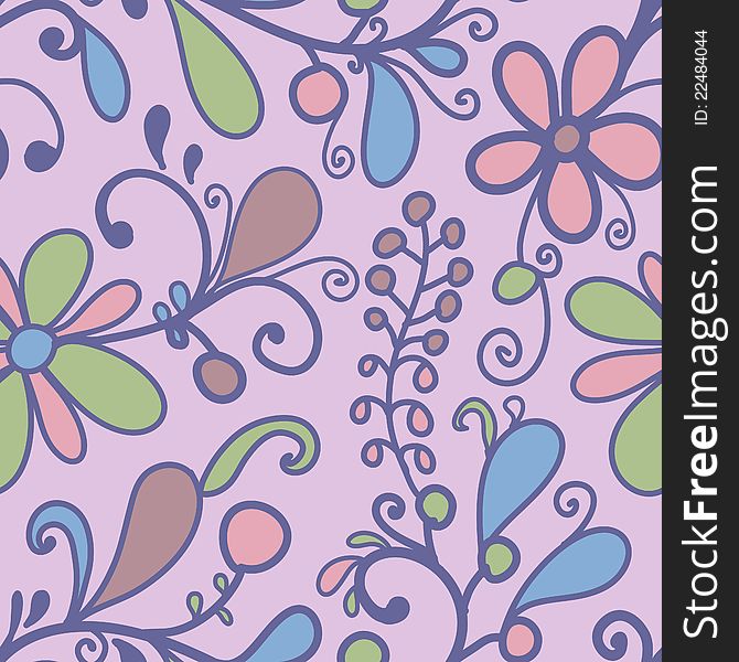 Floral seamless pattern with hand drawn elements