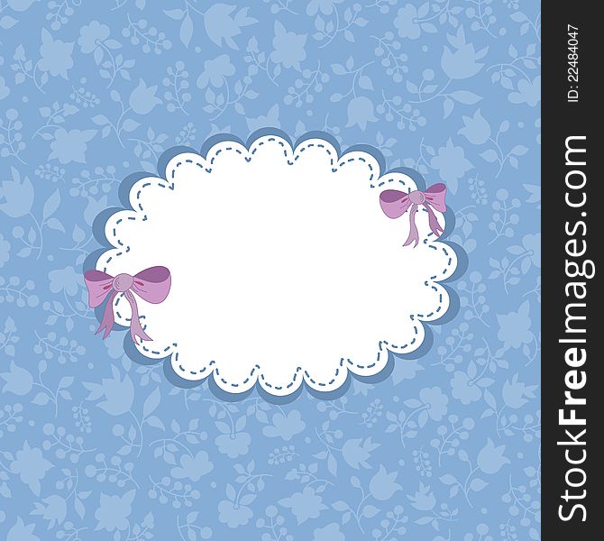 Greeting card with bows and floral background. Vector illustration
