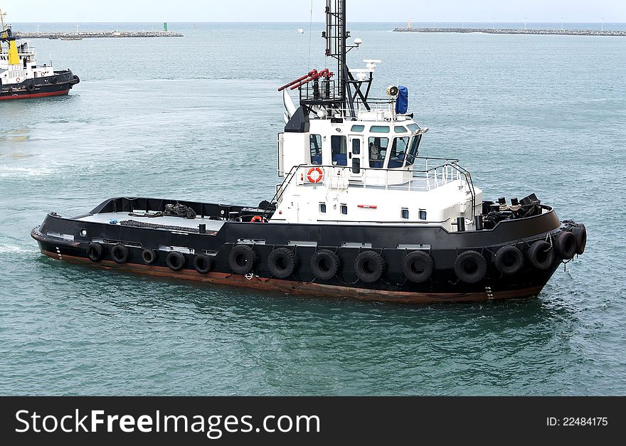 Detail of tugboat in porth of north europe