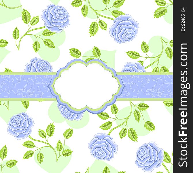 Seamless wallpaper pattern with roses, greeting card template