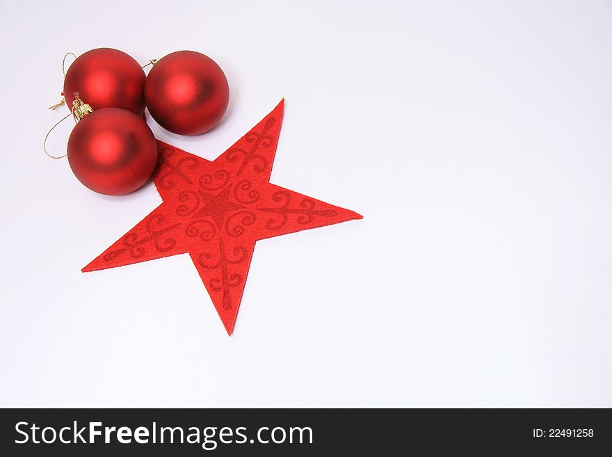 Red christmas balls and star. Red christmas balls and star