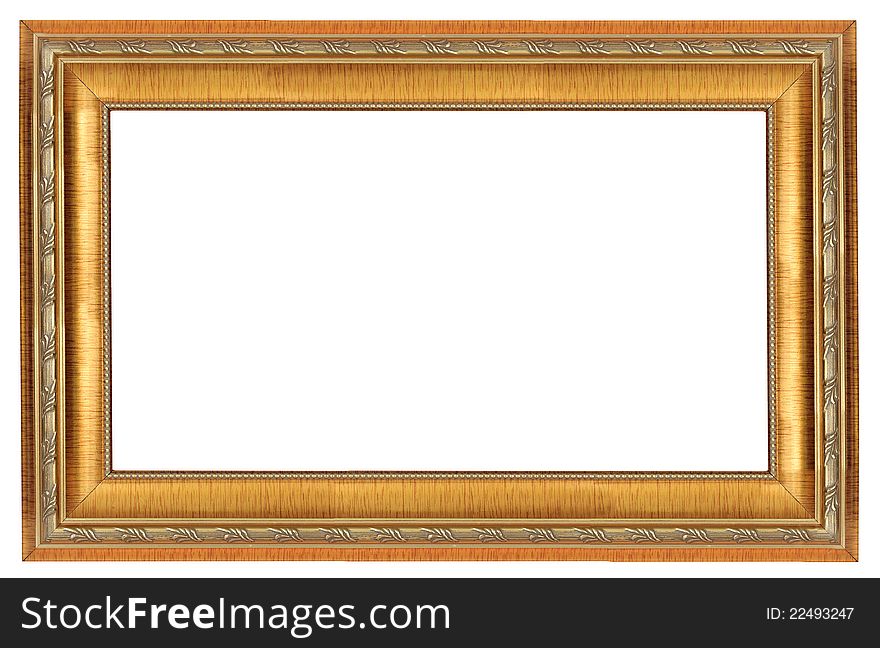 Empty luxury golden wooden frame isolated