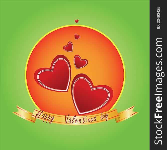 Illustration of Valentines day on a green background with two red hearts. Illustration of Valentines day on a green background with two red hearts