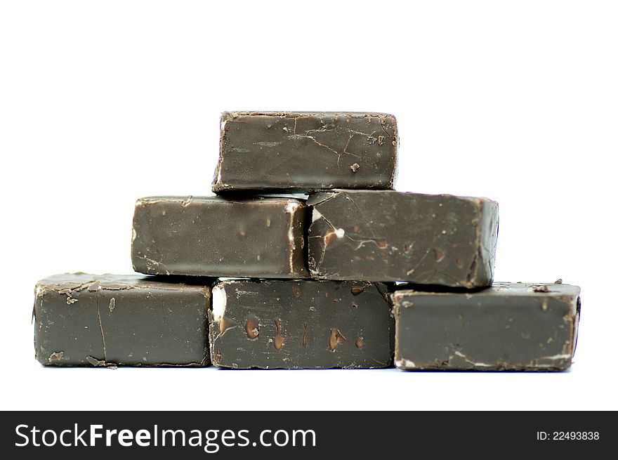 Chocolate isolated pyramid bitter slices square block tasty candy