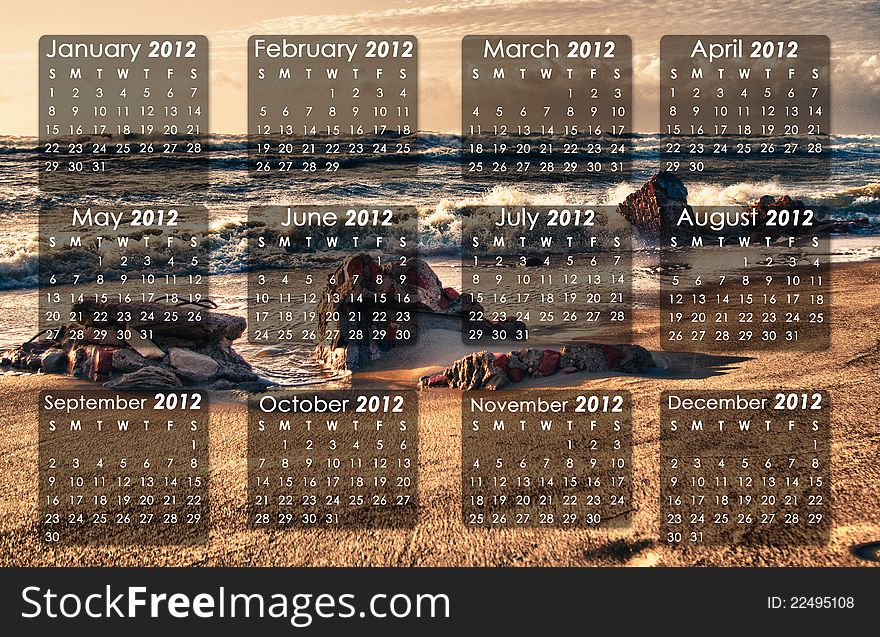 2012 year calendar on the photo background