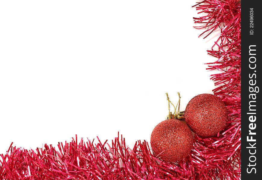 Red christmas balls and red decoration on white background. Red christmas balls and red decoration on white background.