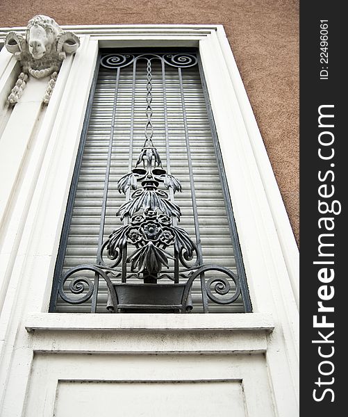 Art nouveau window grating wide angle from below. Art nouveau window grating wide angle from below