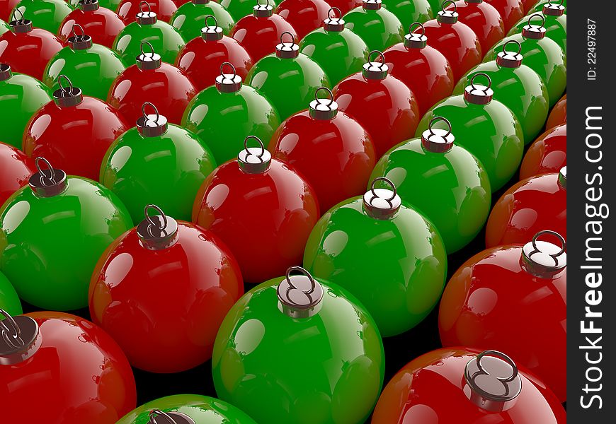 A set of red and green christmas spheres