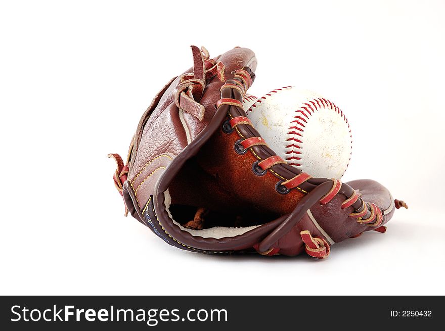 Baseball glove and ball on a white background. Baseball glove and ball on a white background