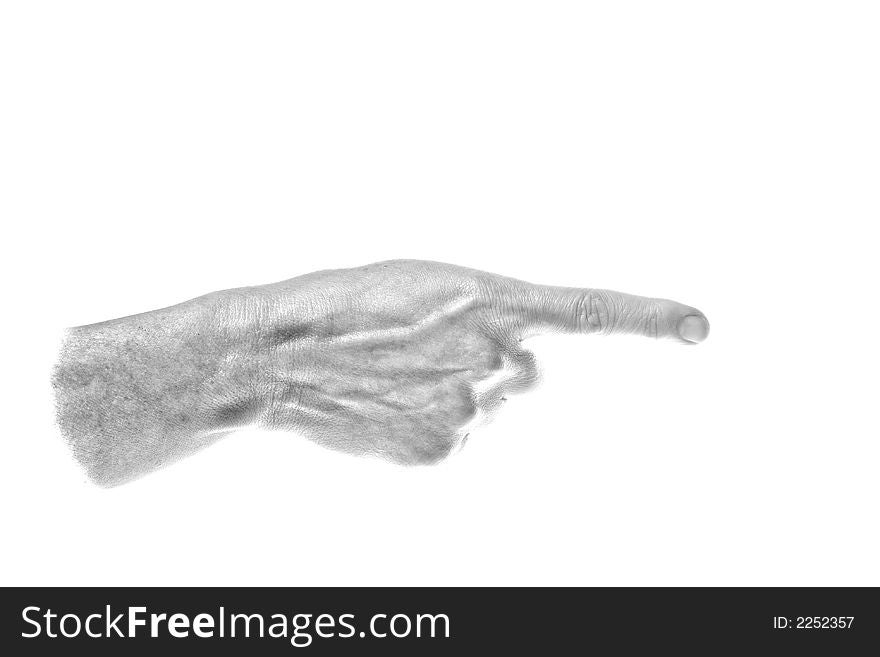 Black toned hand with finger pointing right. Black toned hand with finger pointing right