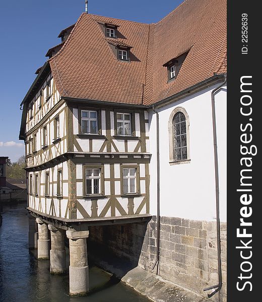 A half timbered frame work house of Forchheim in Germany. A half timbered frame work house of Forchheim in Germany
