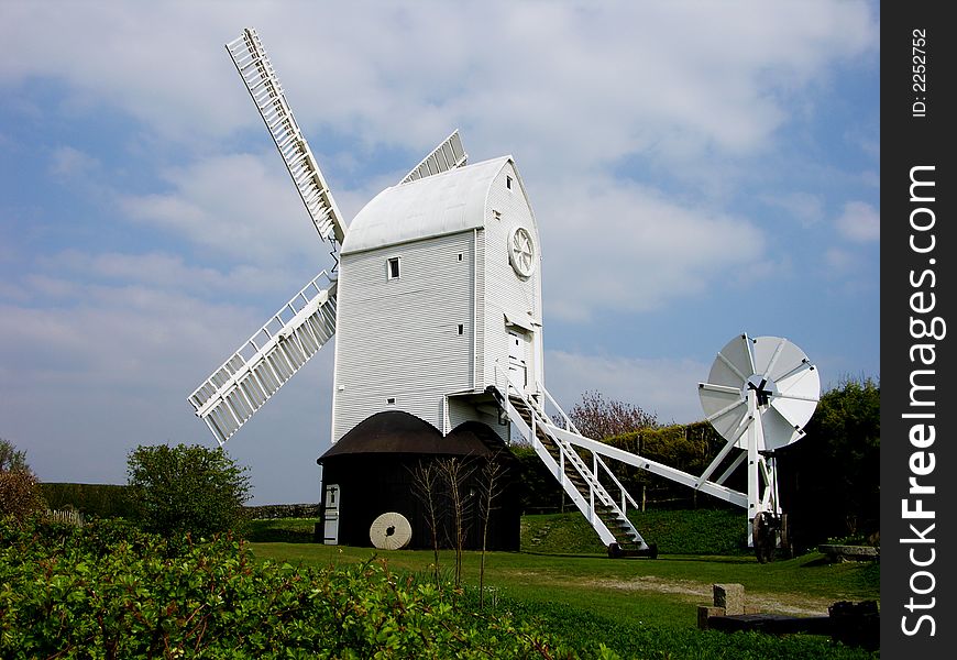 Traditional wooden windmill restored to original condition