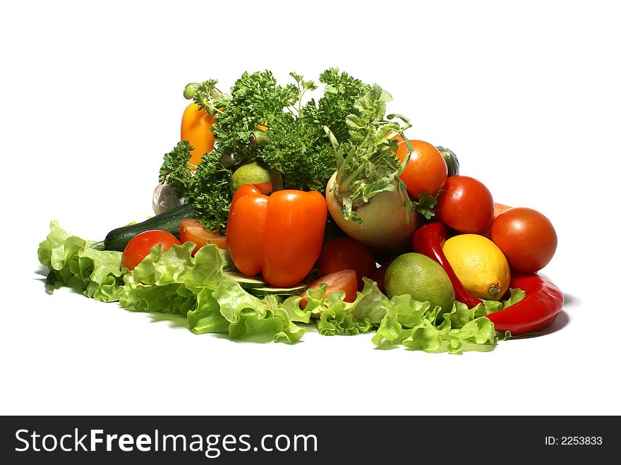 Different fresh tasty vegetables isolated on white