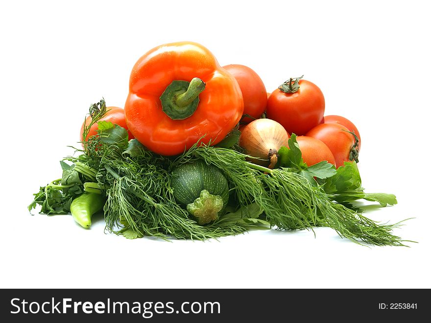 Different fresh tasty vegetables isolated on white background