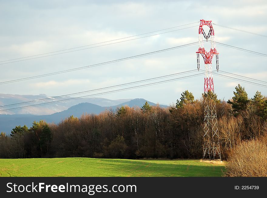 Power lines pole in nature scenery. Power lines pole in nature scenery