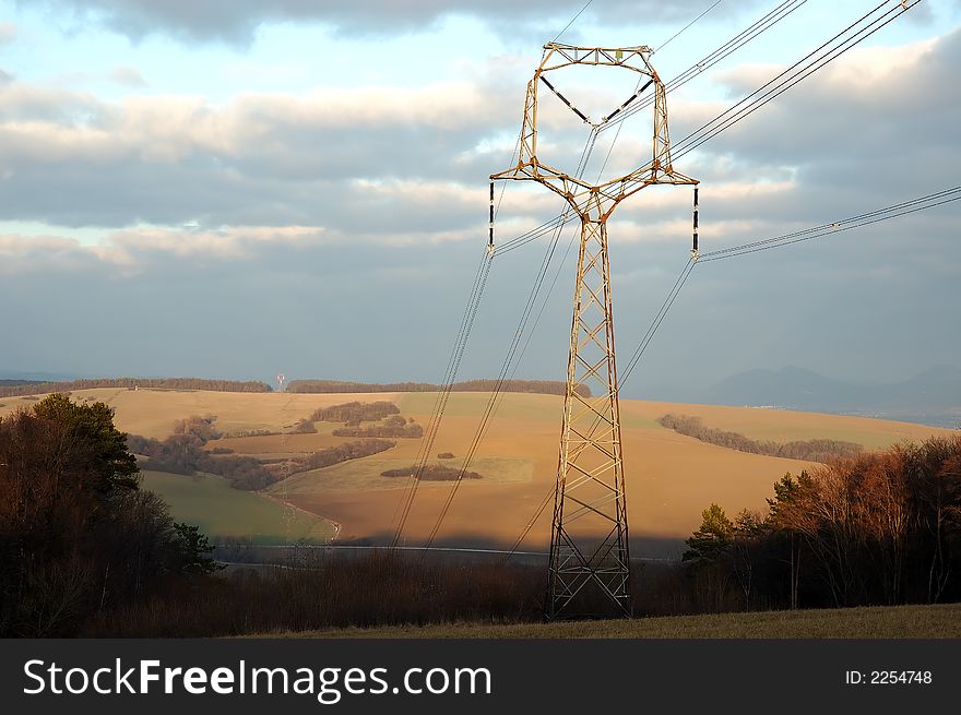 Power lines pole in nature scenery. Power lines pole in nature scenery