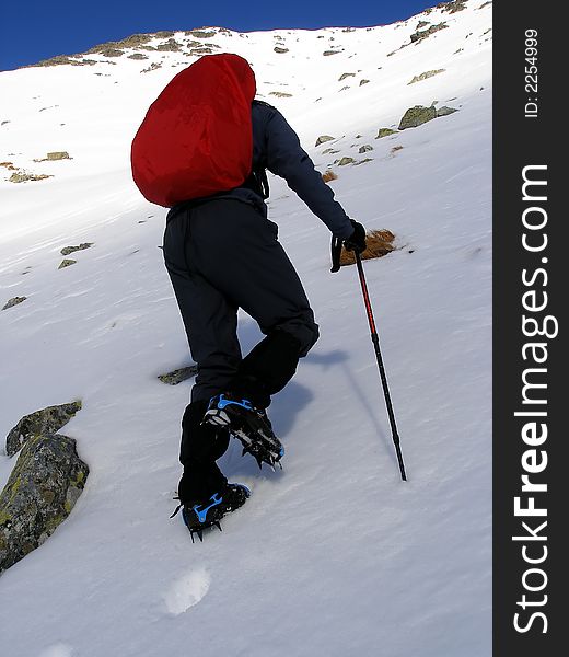 Climber on a route in High Tatras