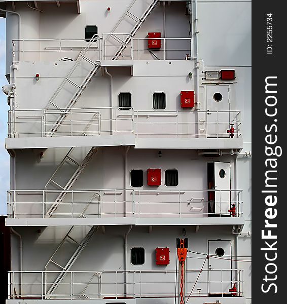 Metal stairs running up the decks of a ship. Metal stairs running up the decks of a ship