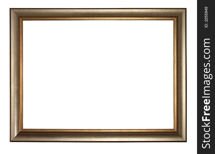 Antique golden wooden frame isolated on white background