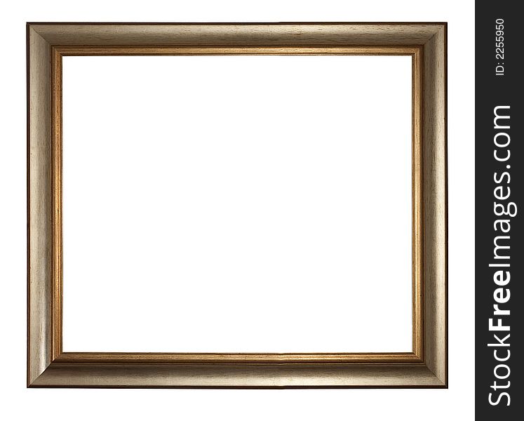 Antique golden wooden frame isolated on white background