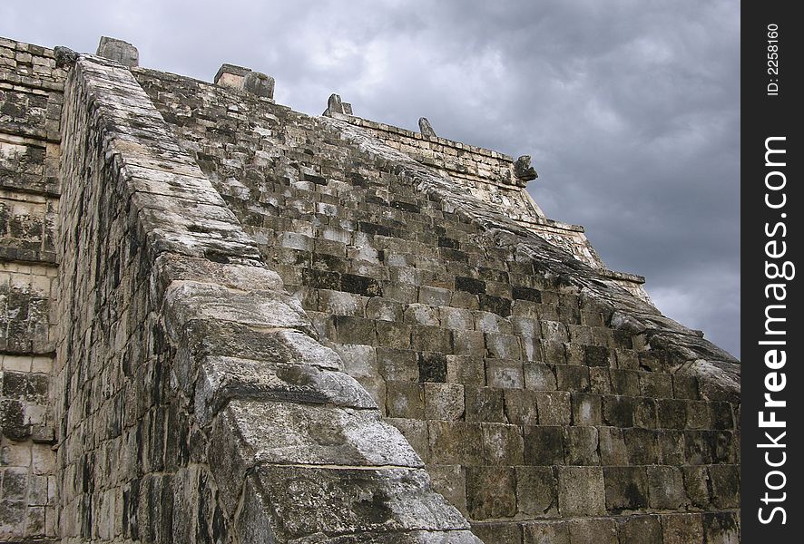Ceremonial stairs to the temple on a top of a pyramid in Chichen Itza, Mexico.