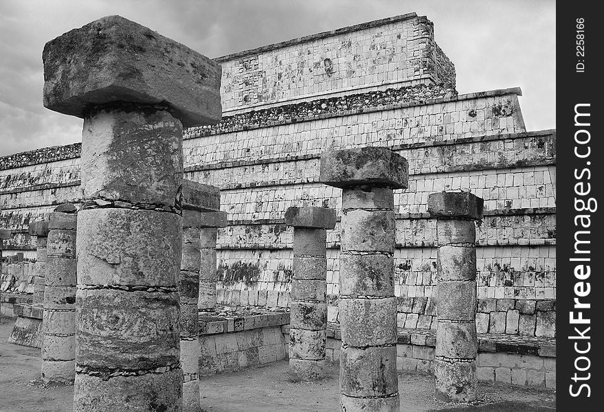 Ruins of the Temple of the Warriors in Chichen Itza, Mexico.