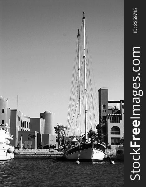 Elguna Marina Sail Boat black and white image