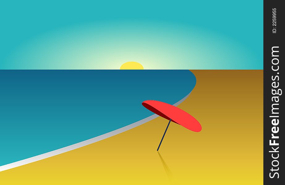 Sun is rising under the beach and sun umbrella at sea side