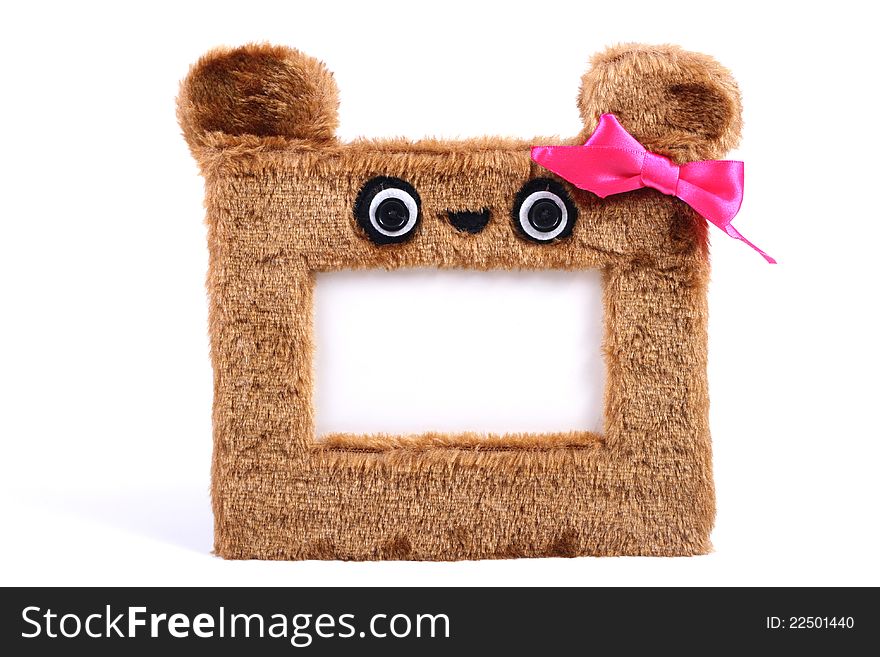 Brown fluffy photo frame isolated on white background