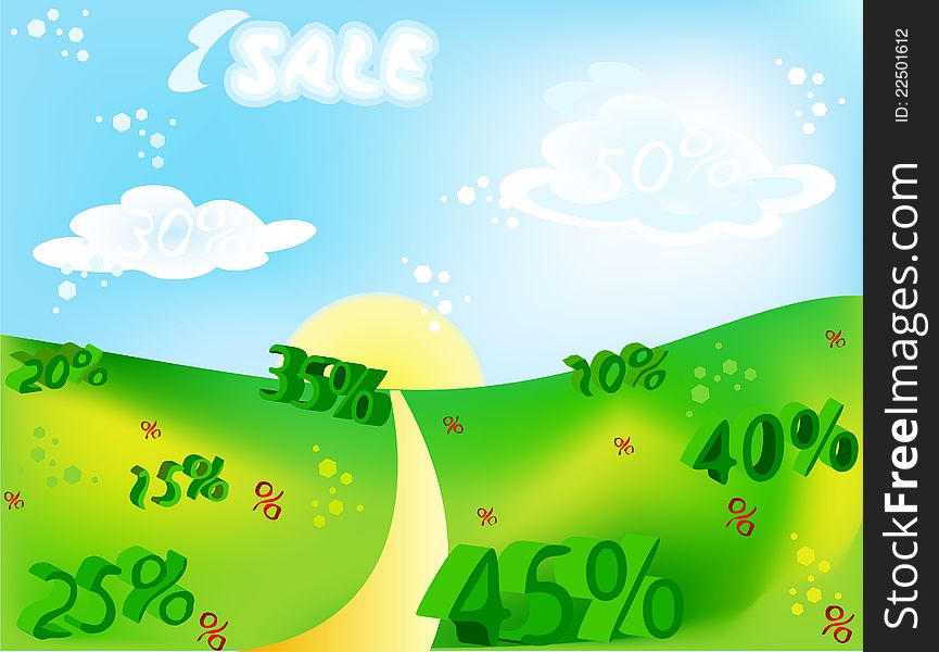 Sale percent on the nature background. Sale percent on the nature background