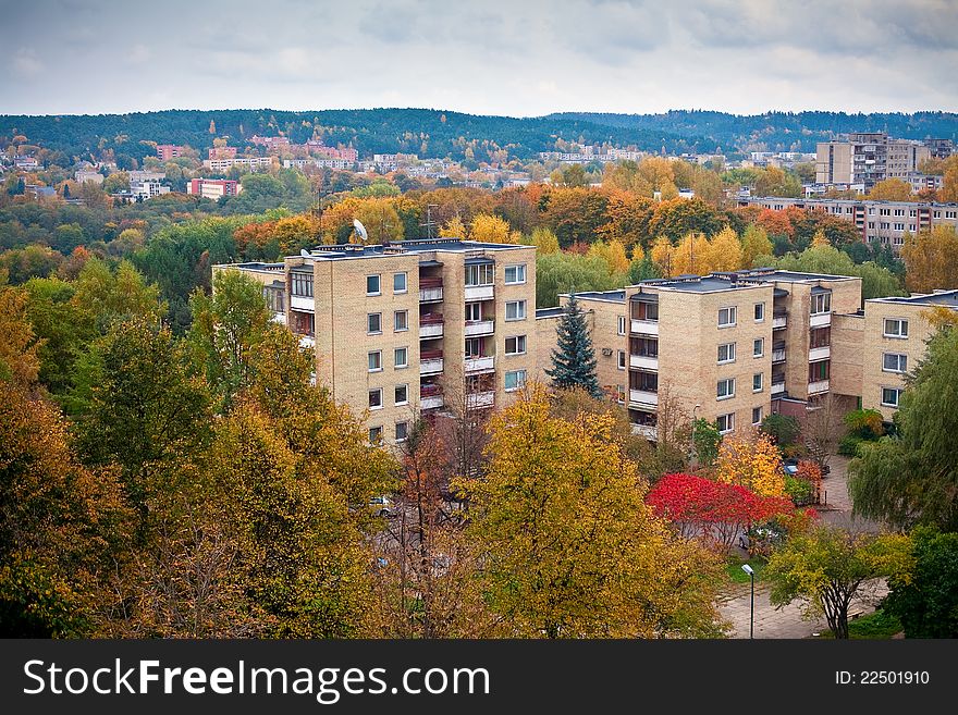 View of urban residential district in Vilnius, Europe in autumn. View of urban residential district in Vilnius, Europe in autumn