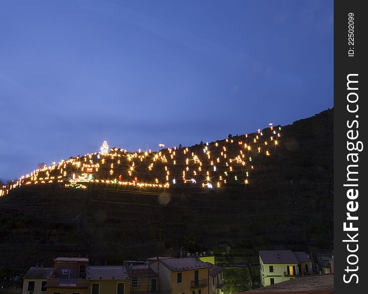 The largest luminous nativity scene in the world in manarola italy