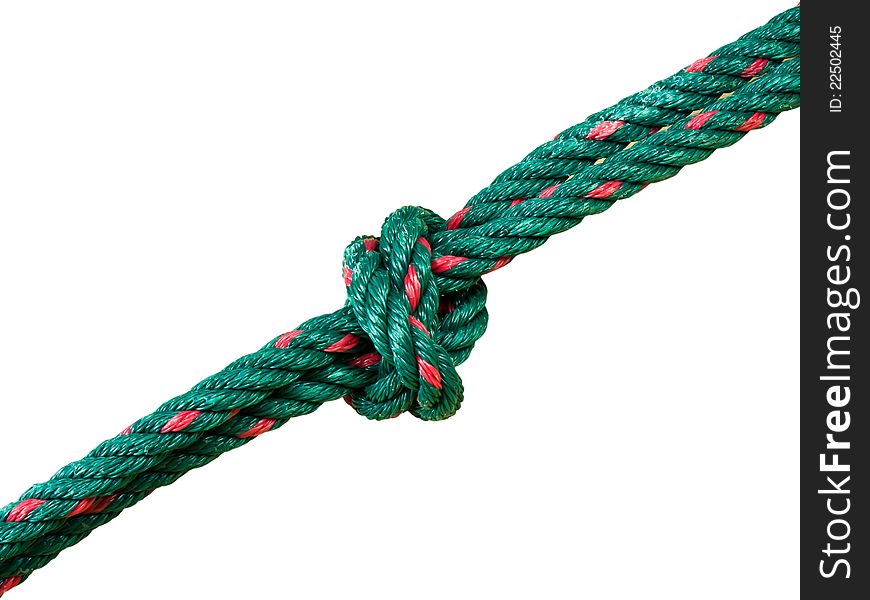 Green rope, tie a knot isolated on white background