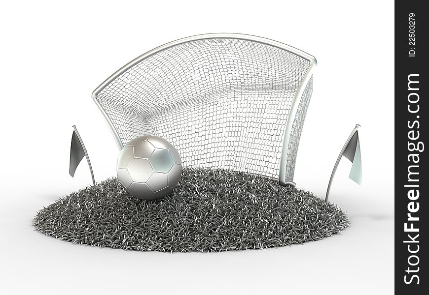 3D Concept Silver Football and Gate. 3D Concept Silver Football and Gate