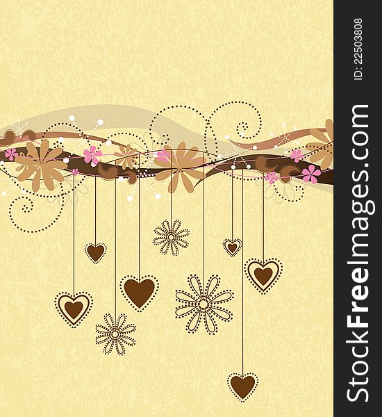 Decorative floral background with hearts
