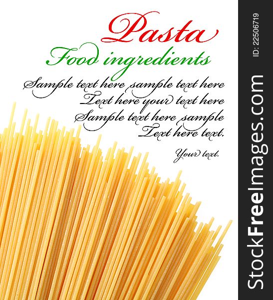 Italian pasta on a white background. The place for text on the right coner.