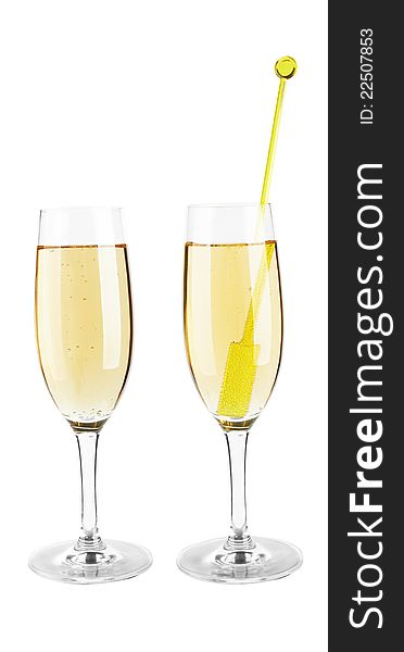 Glass of champagne isolated on the white background
