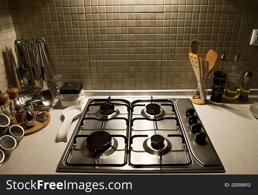 Newly furnished kitchen with equipments. Newly furnished kitchen with equipments.