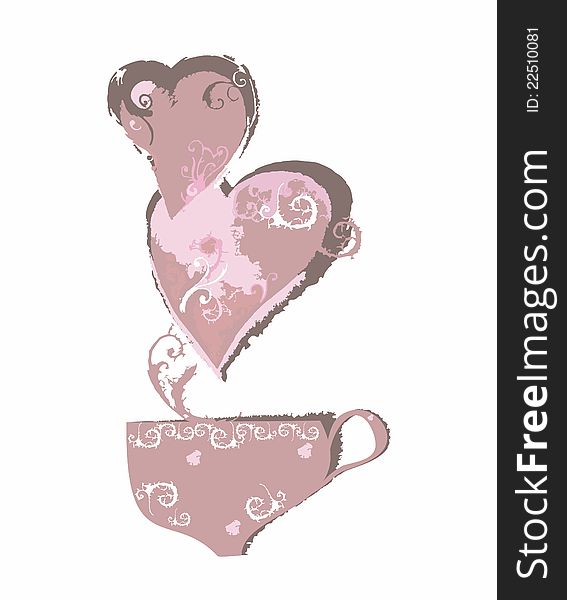 Cup of coffee with heart shape steam, . Cup of coffee with heart shape steam,