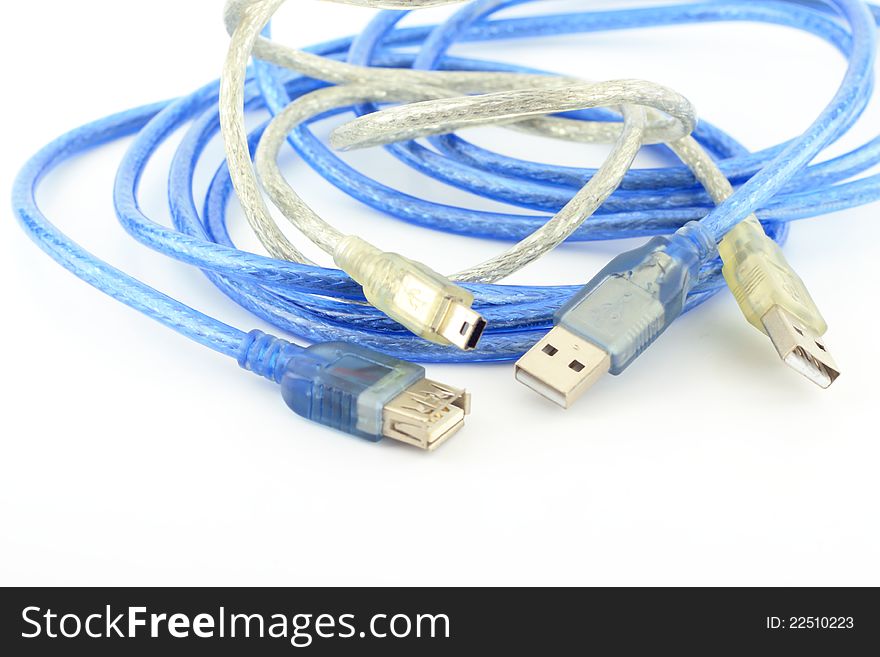 Various USB cable on white background with Clipping Path, Ready to use. Various USB cable on white background with Clipping Path, Ready to use