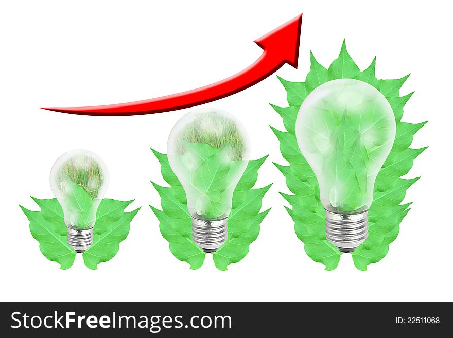 Green leaf with light bulb, Isolated.