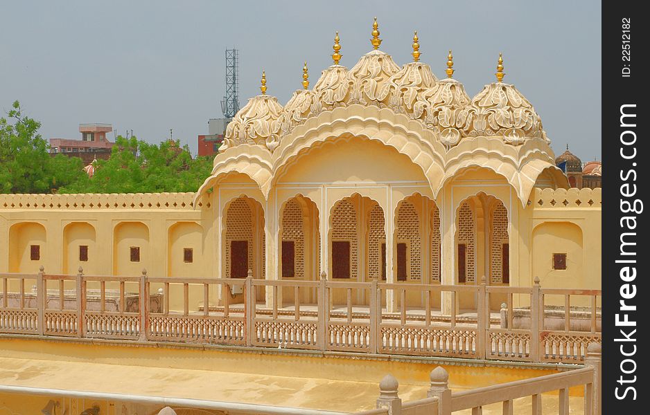 Golden indian palace at Jaipur, summer 2011