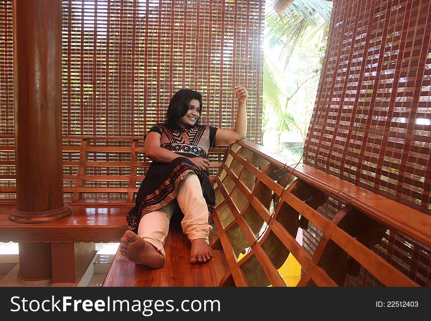 Beautiful Indian girl like watching nature from balcony. Beautiful Indian girl like watching nature from balcony