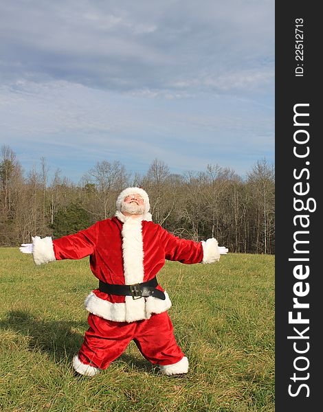 Santa Claus with arms and legs spread in an attitude of sheer joy. Santa Claus with arms and legs spread in an attitude of sheer joy.