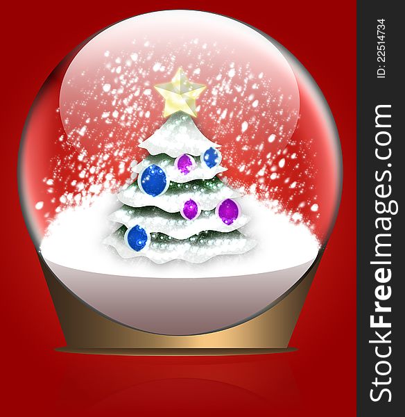 Illustration of Christmas tree with decoration in Snow Globe