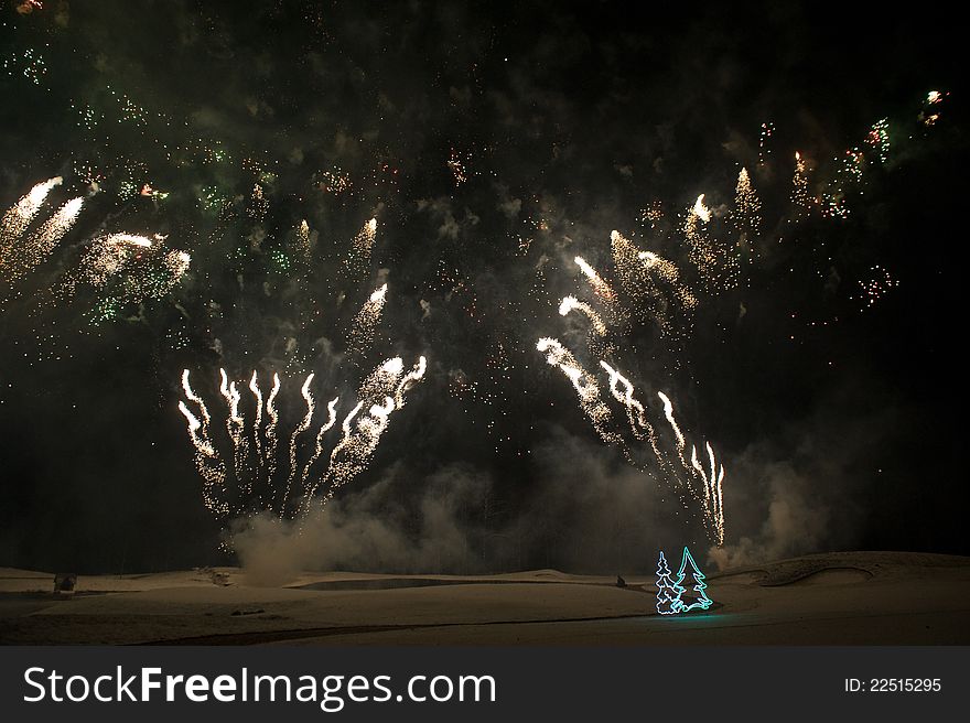 Picture a bright holiday fireworks in the night sky. Picture a bright holiday fireworks in the night sky