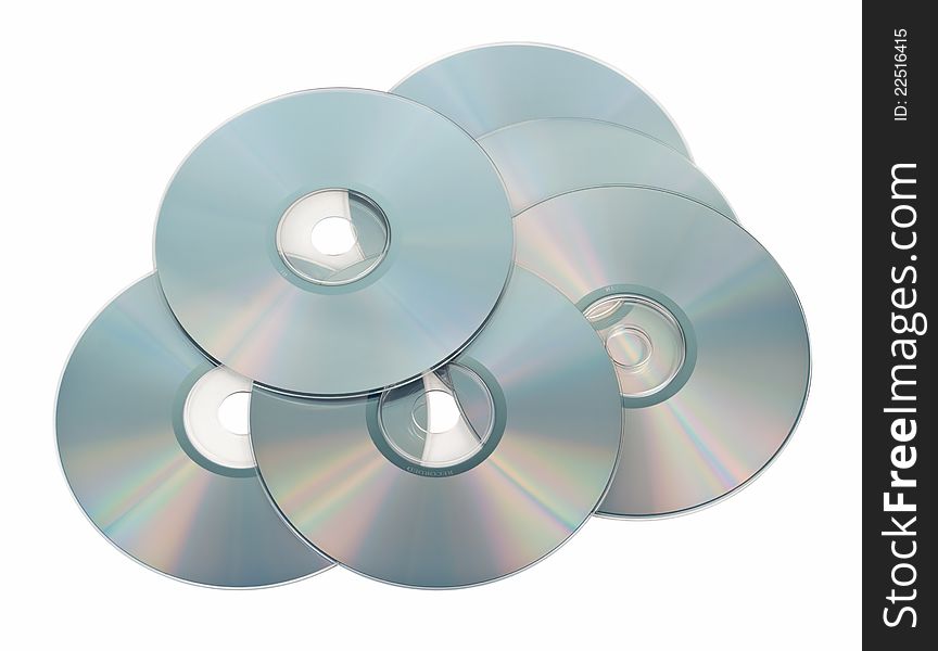DVD recordable discs six pieces. Isolated on white background.